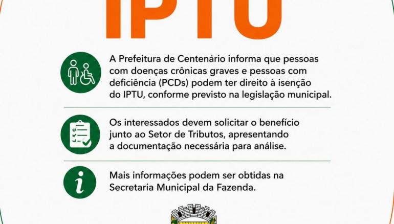 ISEN��O DE IPTU PARA PESSOAS COM DOEN�AS GRAVES E PCDs.